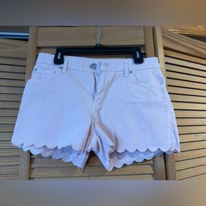 Maje Pastel Pink Scalloped Hem Denim Shorts